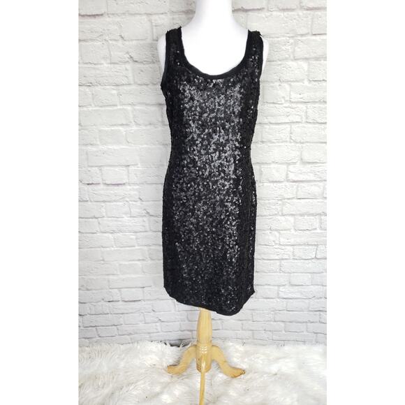 Talbots Black Silk Allover Sequin Sleeveless Dress Raw Edge Trim NWT Sz 4 - Picture 1 of 13